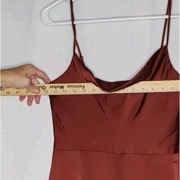 Express Wide Leg Jumpsuit Small Sleeveless Cowl Maroon Bronze Satin Shiny NYE - Picture 6 of 11